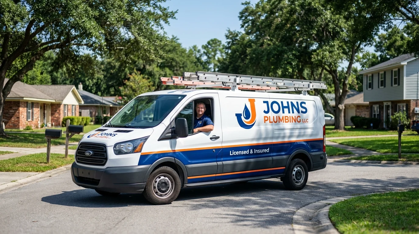 Johns Plumbing LLC service van in Milton, LA