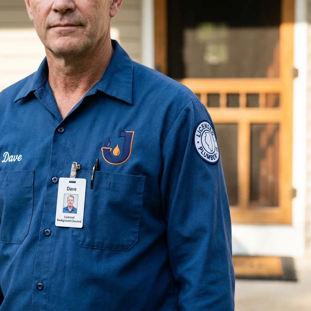 Licensed plumber showing ID badge in Milton, LA